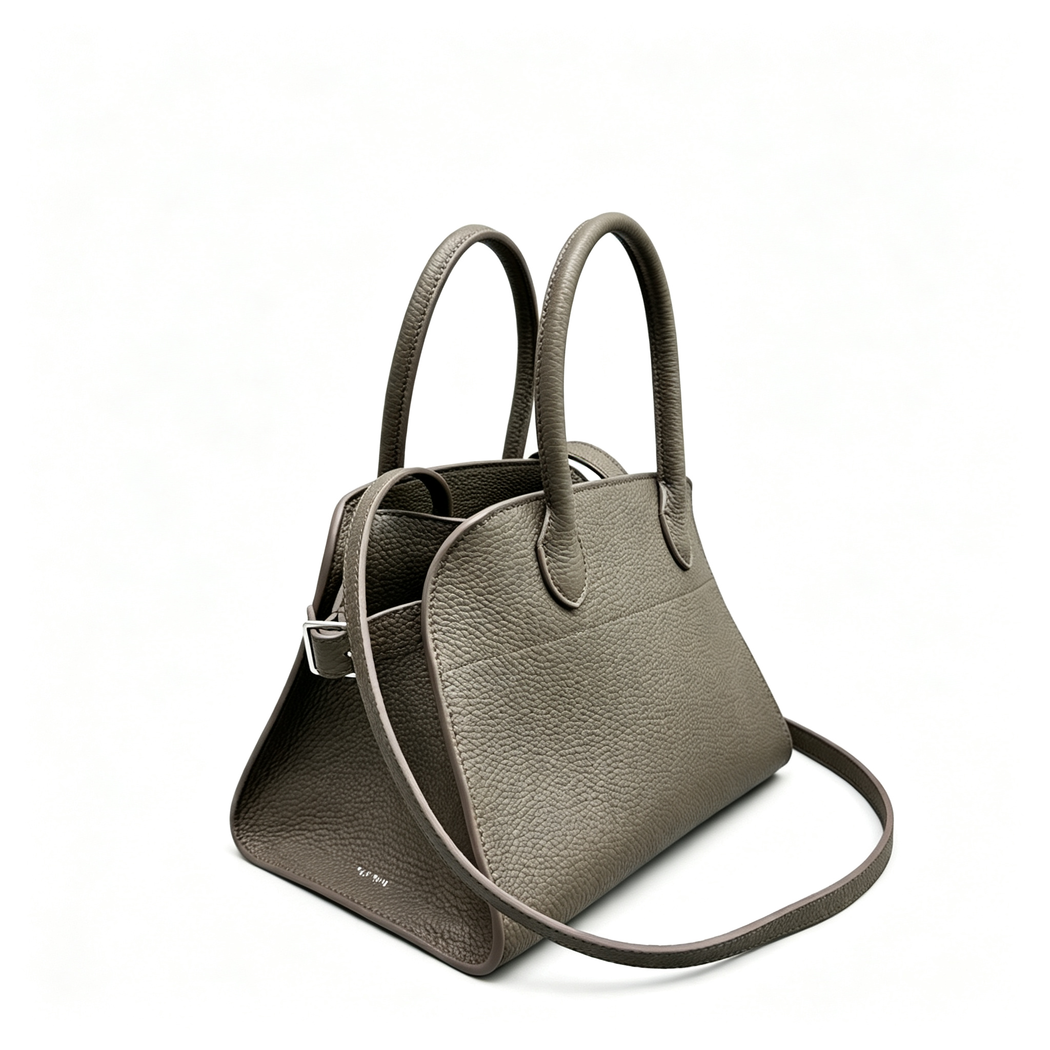 The Row Margaux 10 Mini Grained Leather Bag | 26cm Matte Calfskin Top Handle Tote | Stone Grey Margaux Handbag