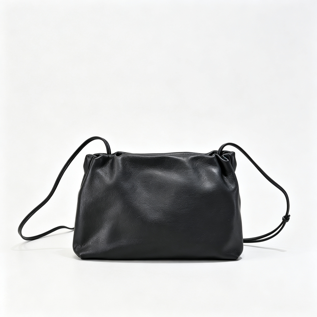 The Row Bourse Small Grained Leather Bag | 23cm Drawstring Dumpling Bag | Cream Pebbled Calfskin Crossbody