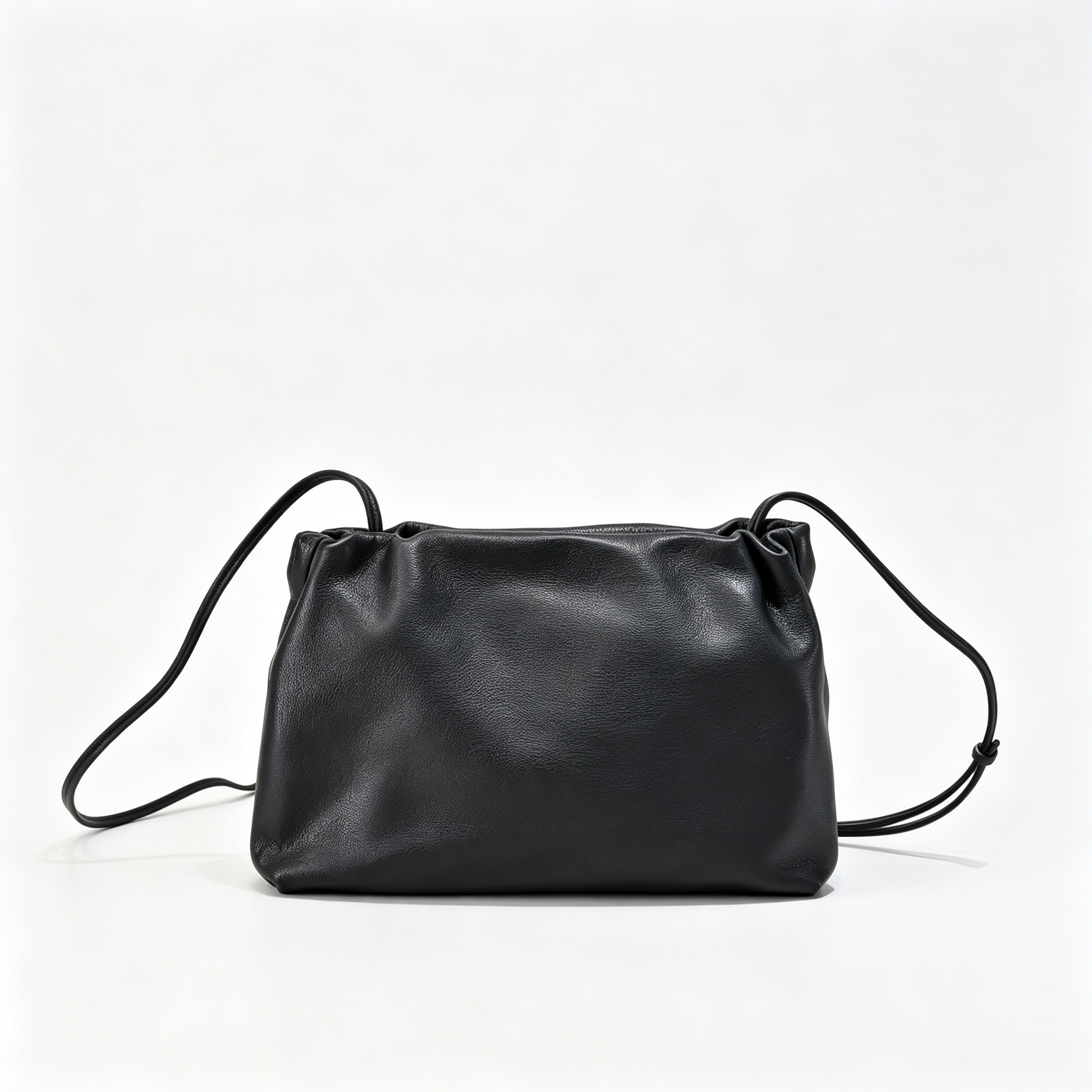 The Row Bourse Small Grained Leather Bag | 23cm Drawstring Dumpling Bag | Cream Pebbled Calfskin Crossbody