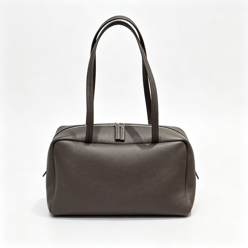 The Row Astra Small Boston Bag | 30cm Pebbled Lambskin Barrel Bag | Sage Green Leather Handbag