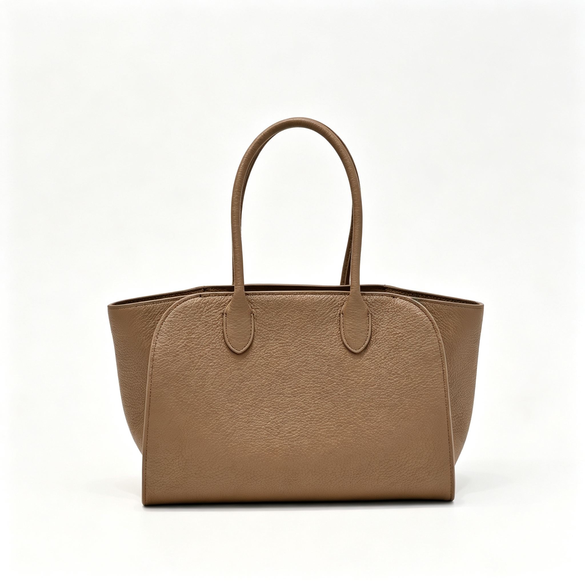 The Row Margaux 10 Satchel Bag | 30cm Pebbled Caviar Leather Tote | Taupe Structured Handbag