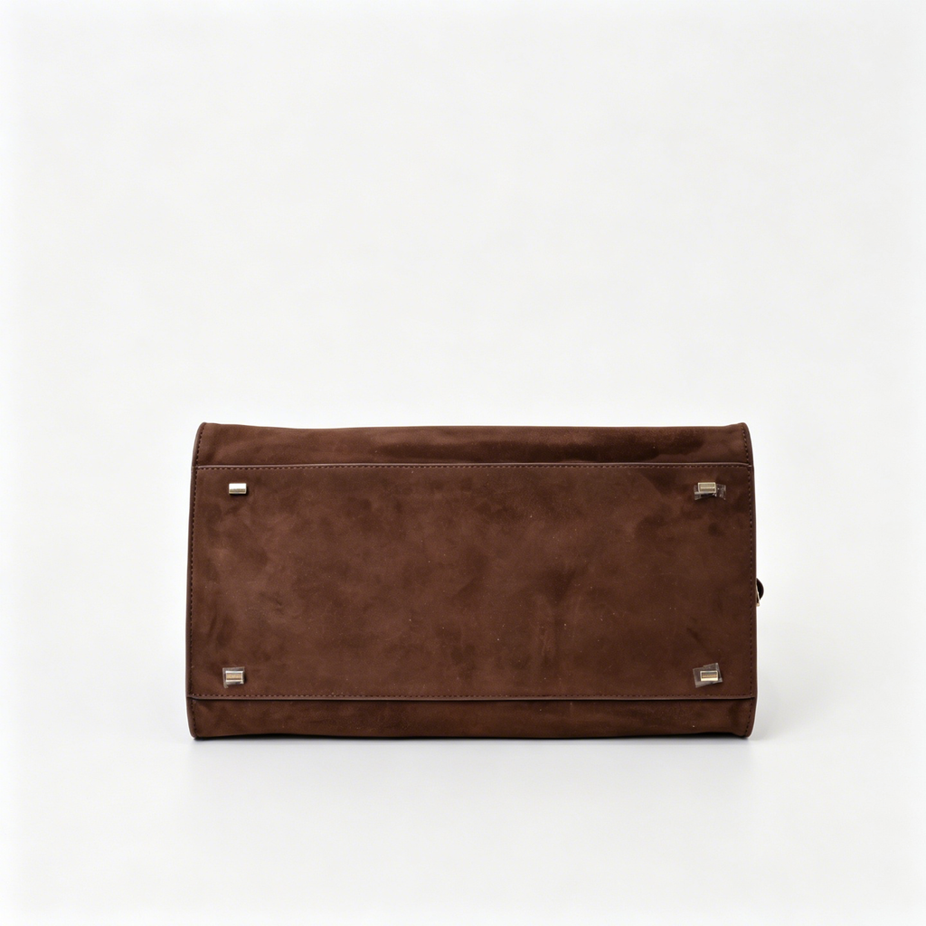 The Row Margaux 17 Large Suede Bag | 38.5cm Suede Leather Top Handle Tote | Dark Chocolate Margaux Handbag