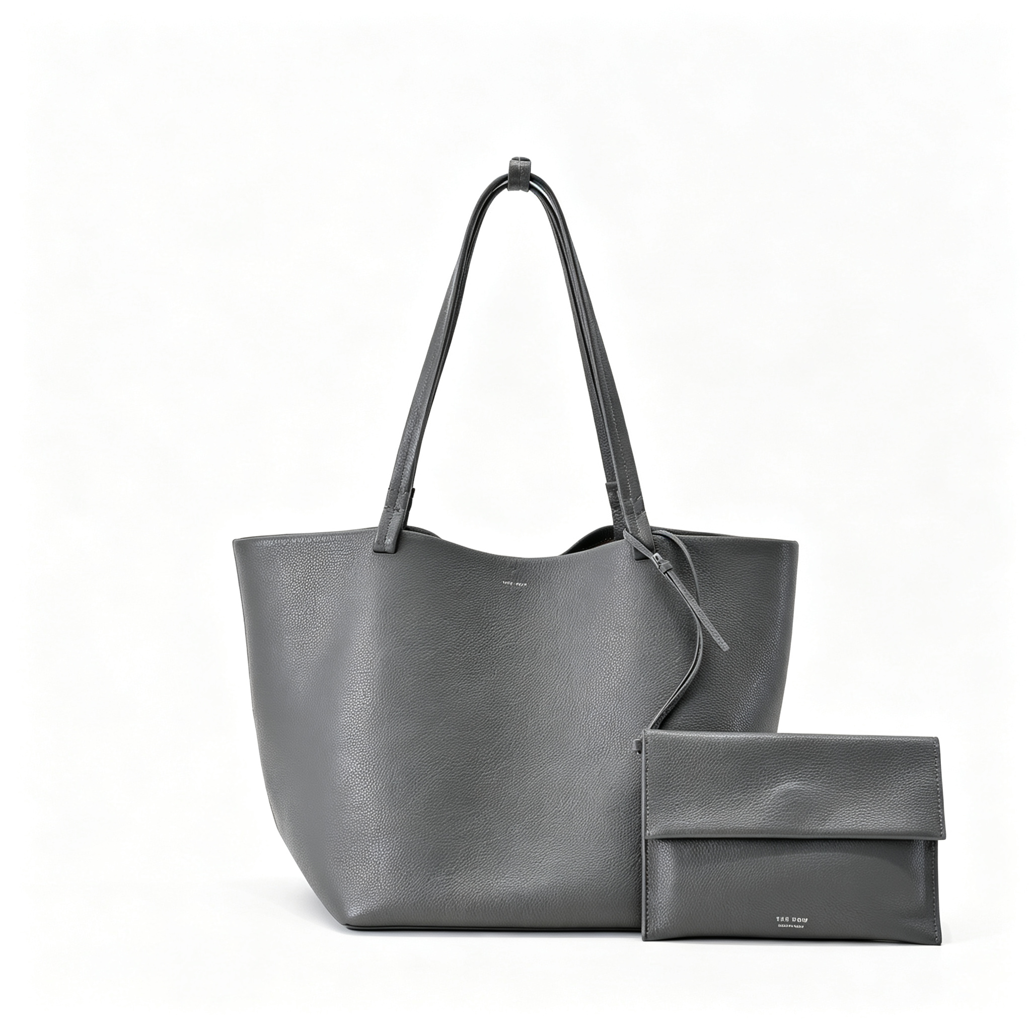 The Row XL Park Tote Bag | 50cm Pebbled Leather Large Tote with Pouch | Espresso Brown Handbag