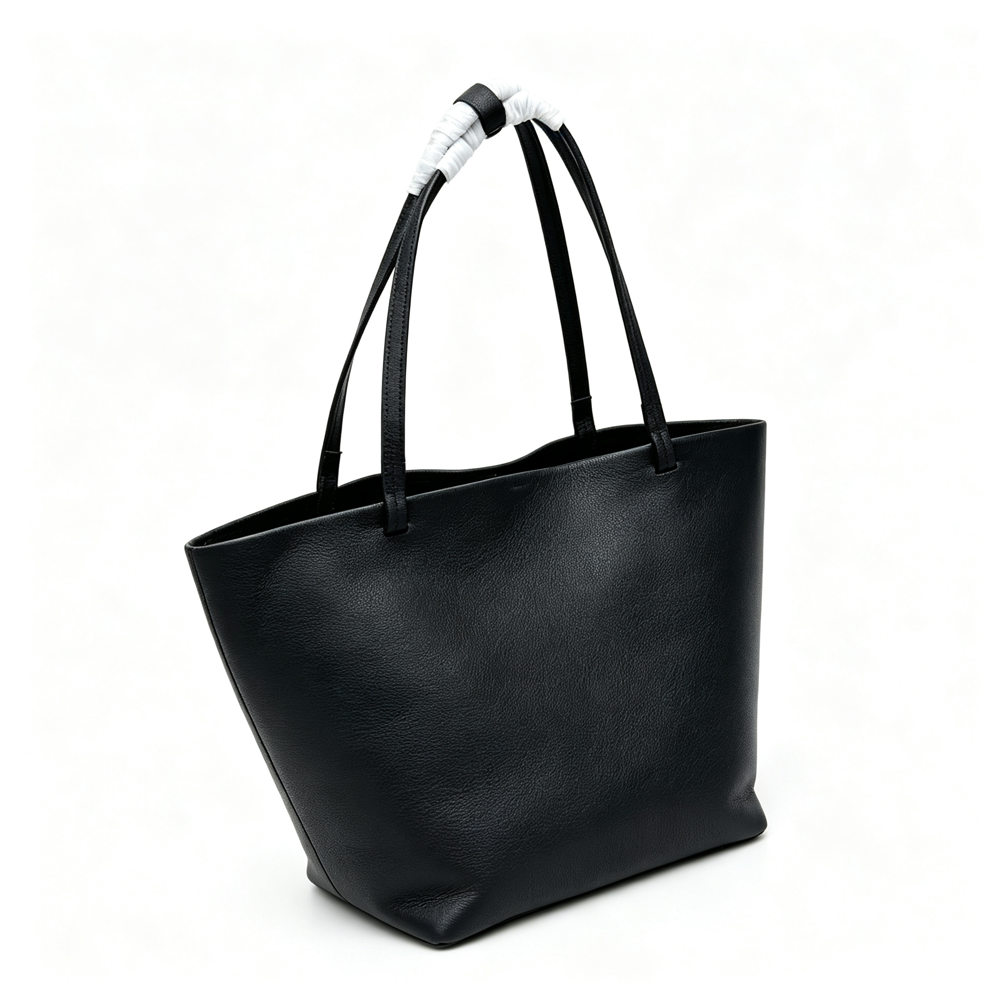 The Row Park Tote Three Large Leather Tote Bag | Elephant Grey Pebbled Leather Handbag with Matching Pouch | Women's Designer Commuter Bag