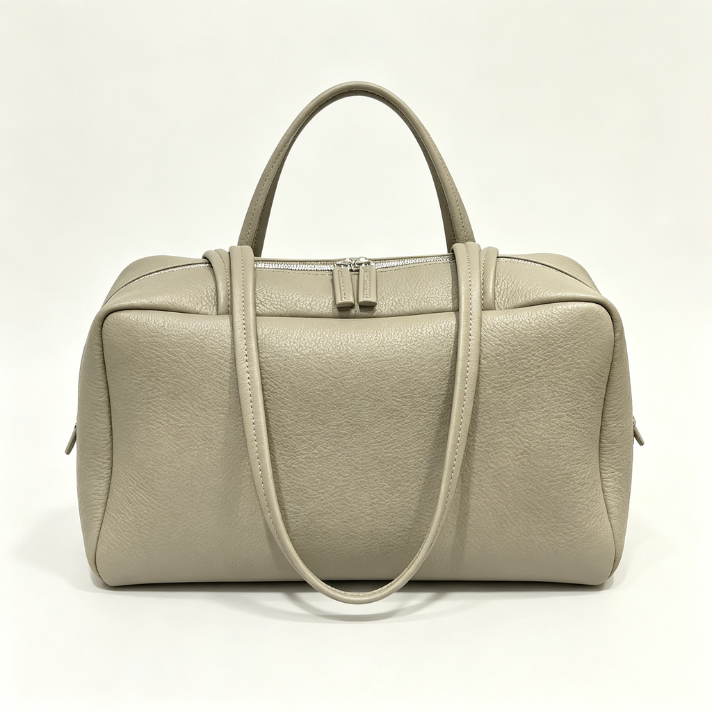 The Row Astra Small Boston Bag | 30cm Pebbled Lambskin Barrel Bag | Sage Green Leather Handbag