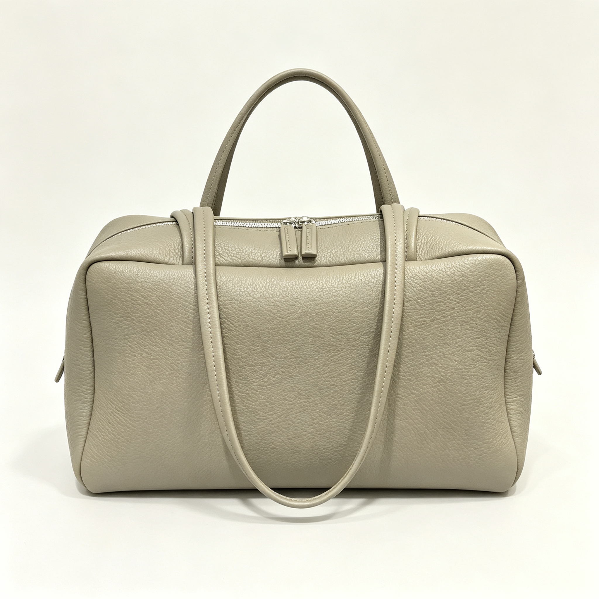 The Row Astra Small Boston Bag | 30cm Pebbled Lambskin Barrel Bag | Sage Green Leather Handbag