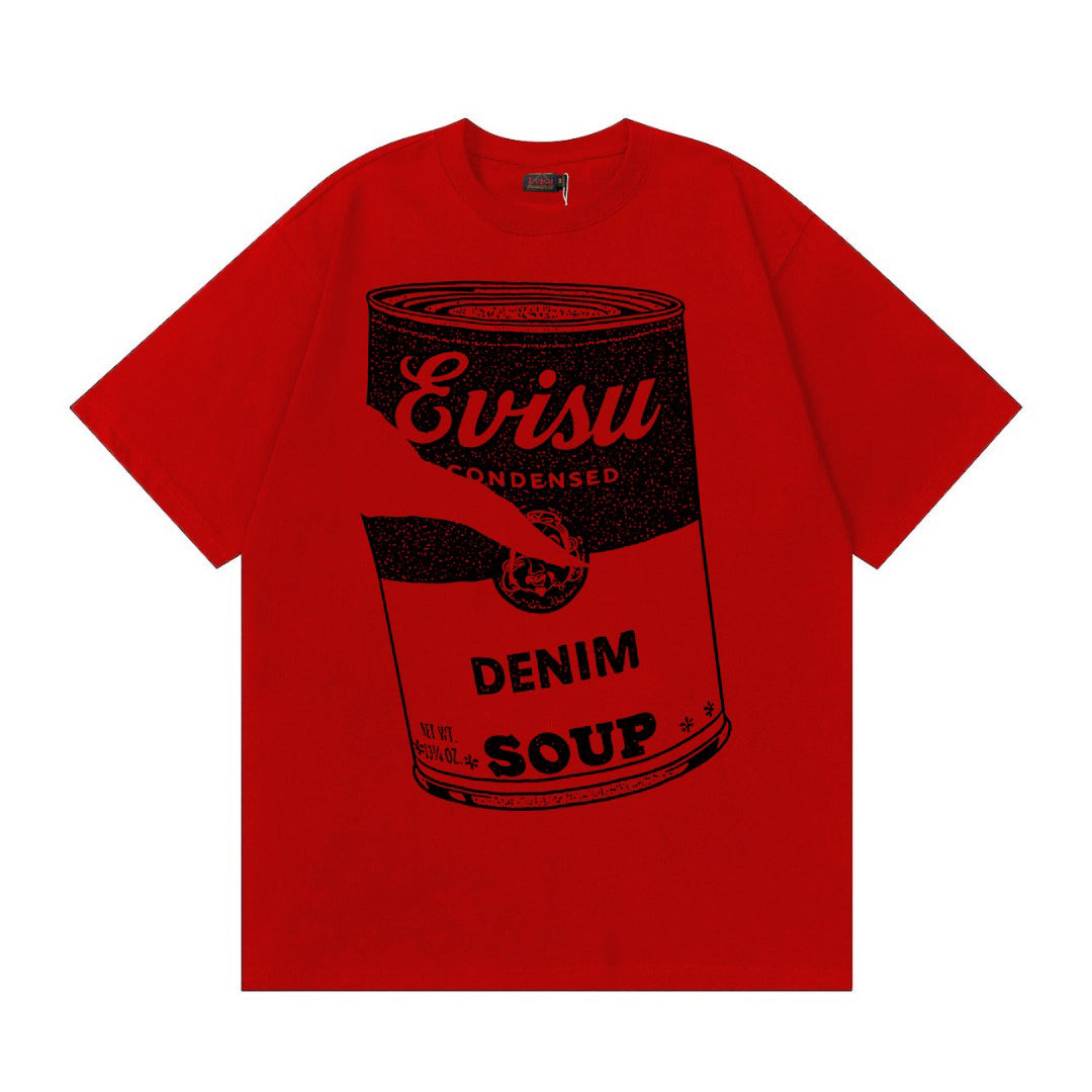 EVISU New "Denim Soup Can" Print Short-Sleeve T-Shirt