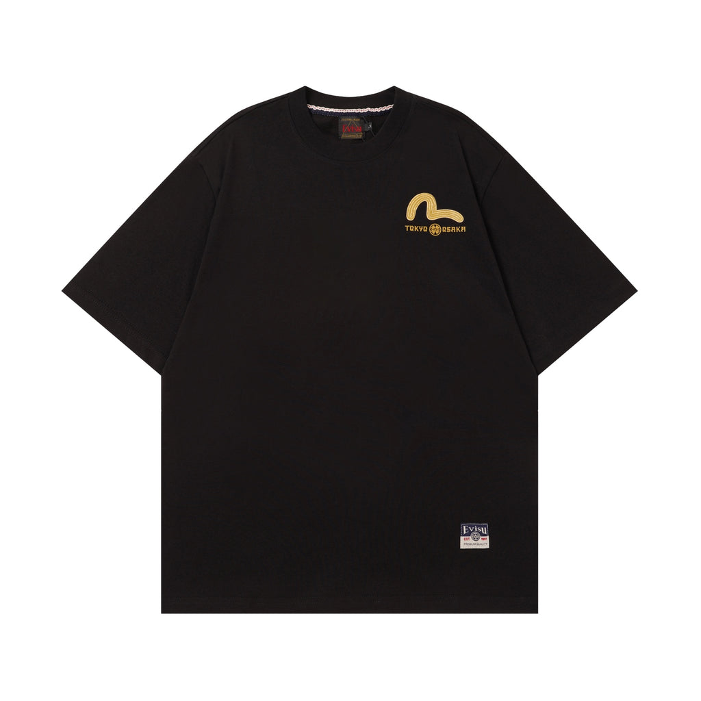 EVISU Black Short-Sleeve T-Shirt with Large "M" Print
