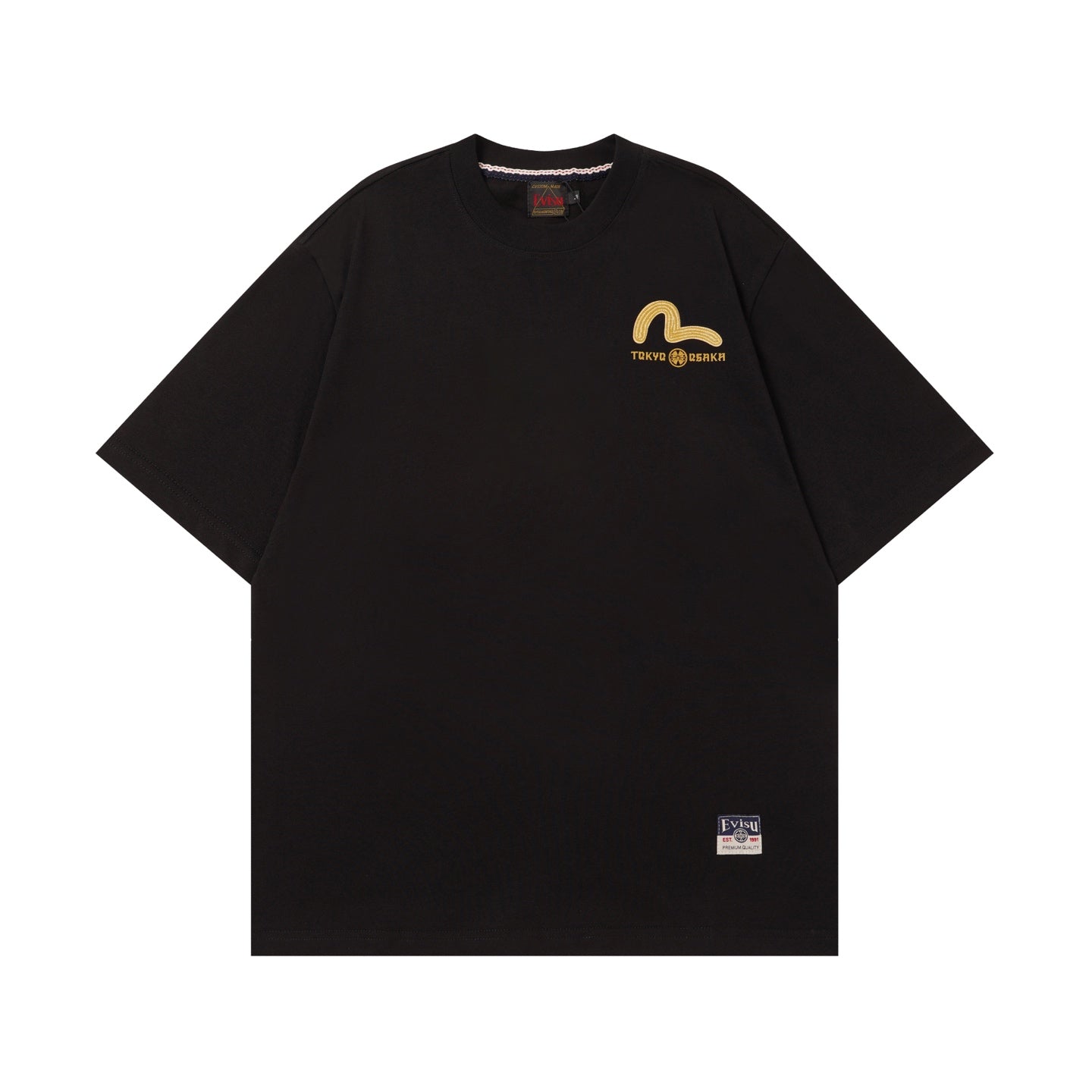 EVISU Black Short-Sleeve T-Shirt with Large "M" Print