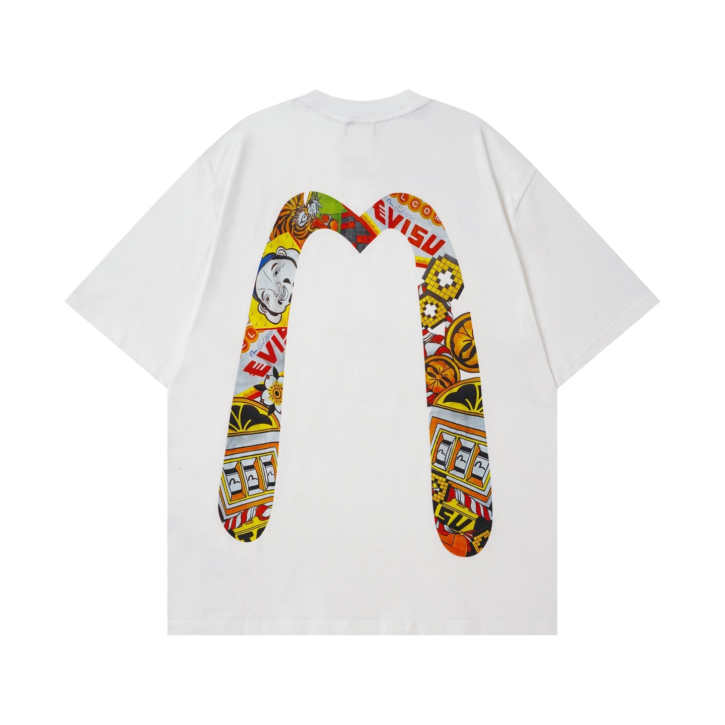 EVISU "Lucky Slot Machine" Themed Short-Sleeve T-Shirt with Large "M" Print
