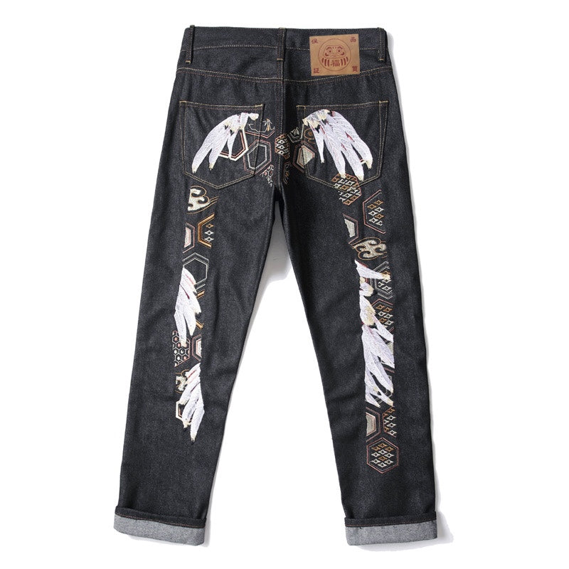 Evisu Men's "Wings" Embroidered Jeans – Raw Denim Japanese Streetwear