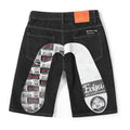 EVISU Denim Shorts featuring Daruma Print and Embroidered "Big M"