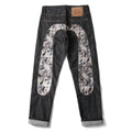 Evisu Men's "Great Wave" Ukiyo-e Embroidered Jeans – Raw Denim Japanese Streetwear