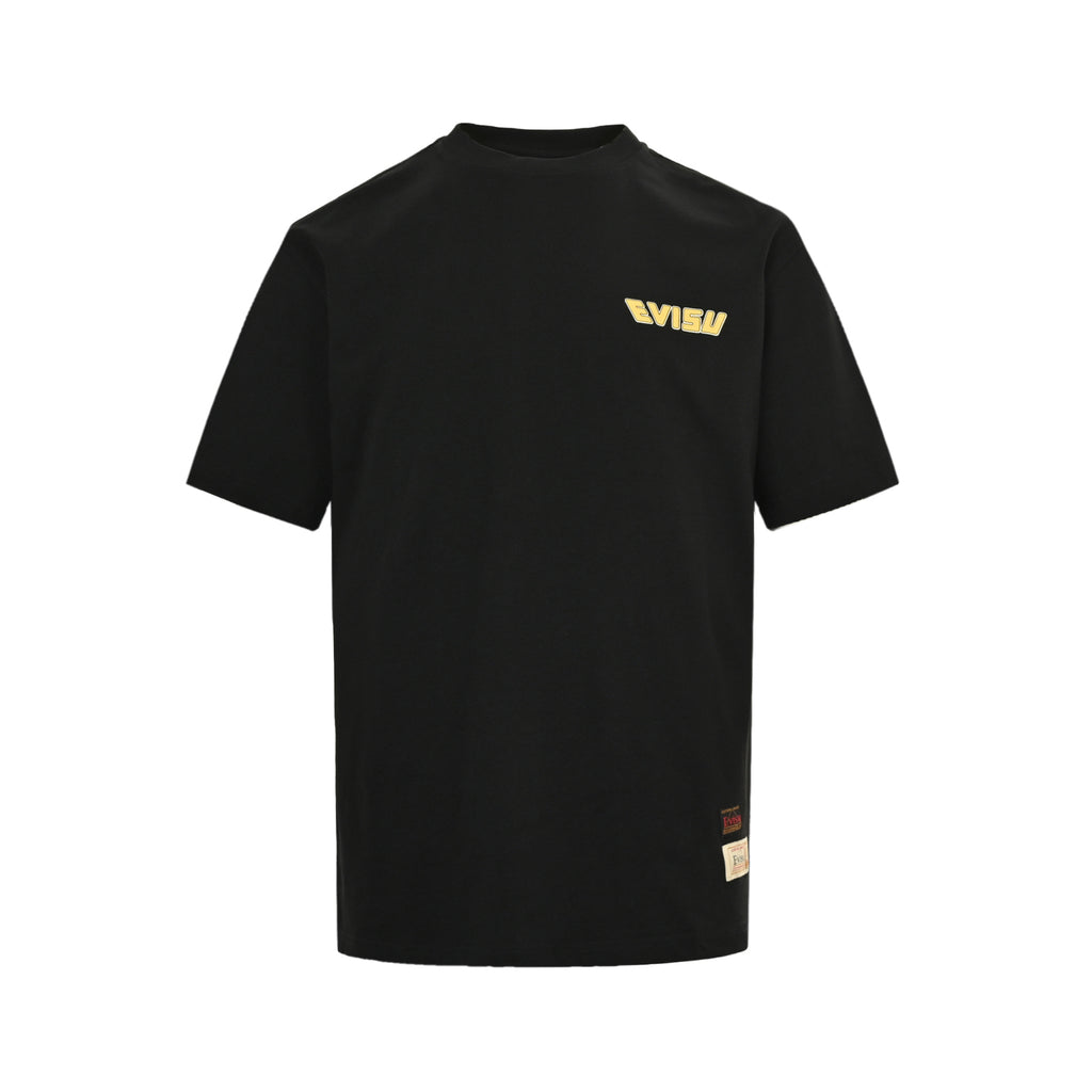 The T-shirt is from EVISU's "Heart-Hand Buddha Head" series.