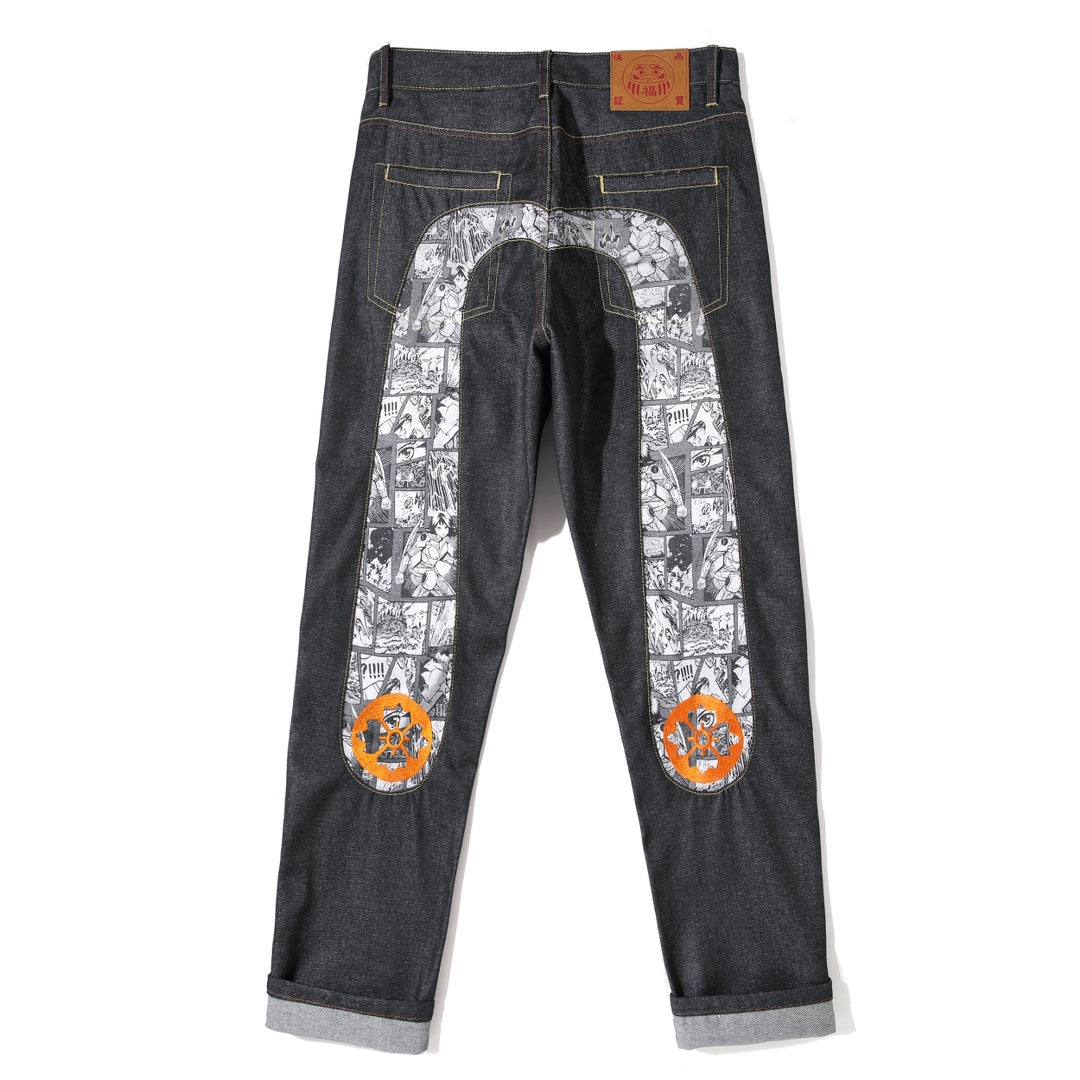 Evisu x Manga U-Shaped Graphic Jeans – Raw Denim Japanese Streetwear