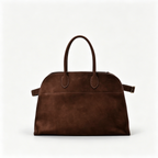 The Row Margaux 17 Large Suede Bag | 38.5cm Suede Leather Top Handle Tote | Dark Chocolate Margaux Handbag