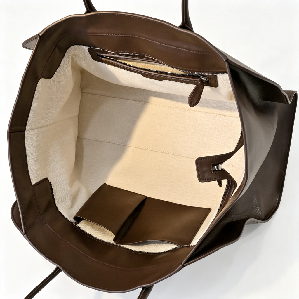 The Row Marlo 12 Leather Tote Bag | 43cm Smooth Calfskin Large Handbag | Dark Brown Structured Commuter Tote