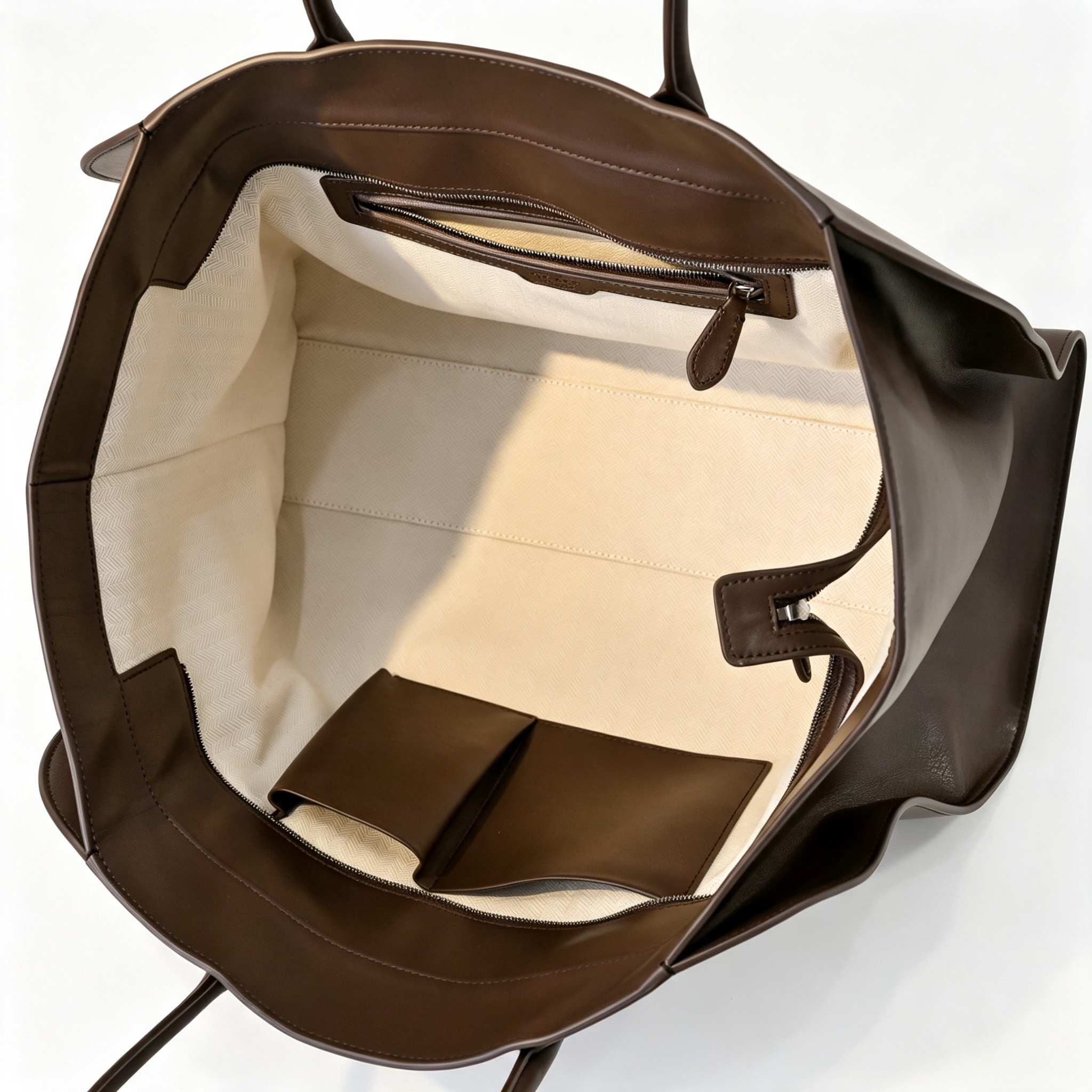 The Row Marlo 12 Leather Tote Bag | 43cm Smooth Calfskin Large Handbag | Dark Brown Structured Commuter Tote