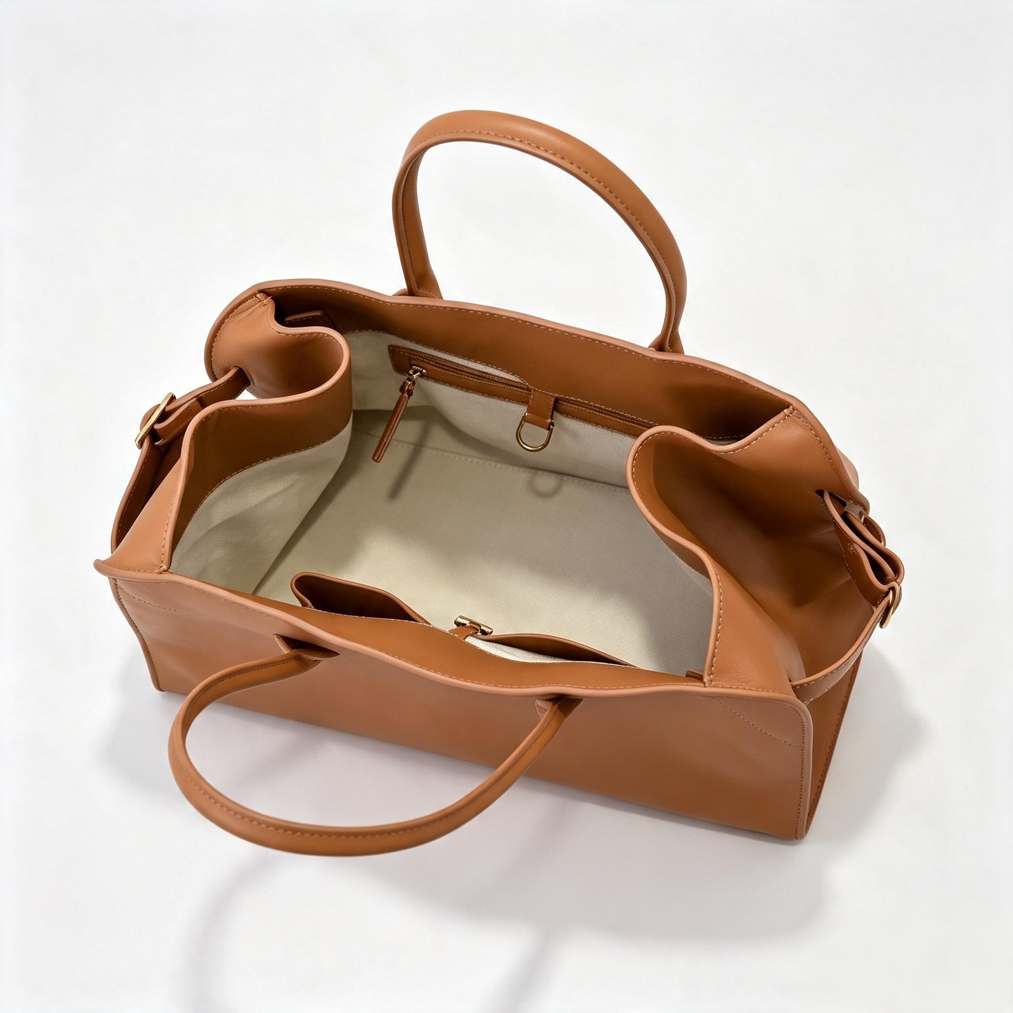 The Row Margaux 17 Large Handbag | 43cm Smooth Calfskin Leather Tote Bag | Tan/Camel Margaux Top Handle