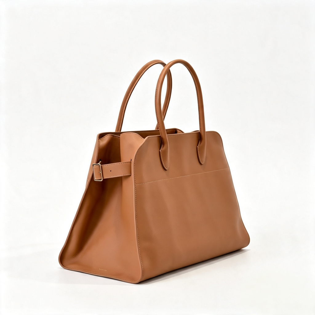 The Row Margaux 17 Large Handbag | 43cm Smooth Calfskin Leather Tote Bag | Tan/Camel Margaux Top Handle