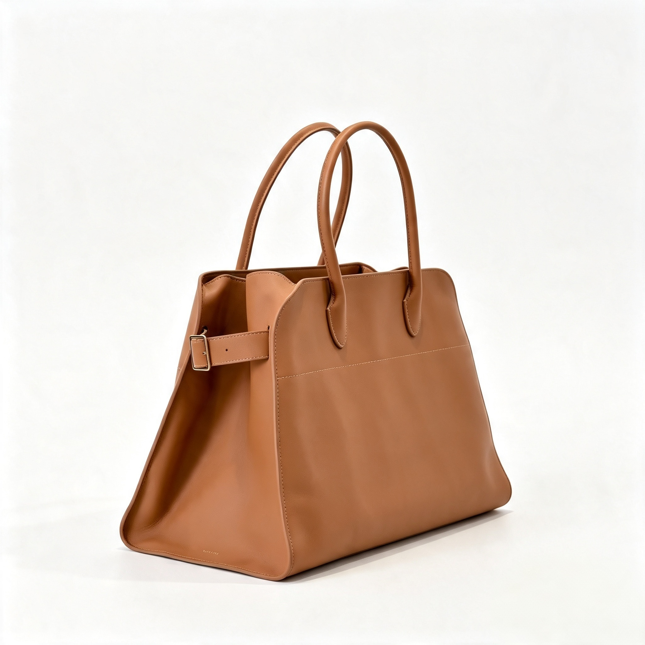 The Row Margaux 17 Large Handbag | 43cm Smooth Calfskin Leather Tote Bag | Tan/Camel Margaux Top Handle