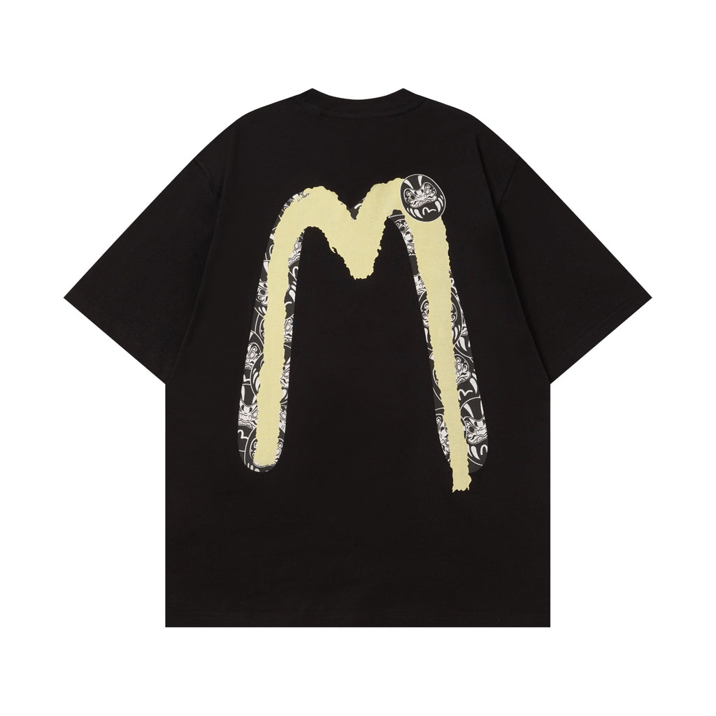 EVISU Black Daruma & Large "M" Print Short-Sleeve T-Shirt