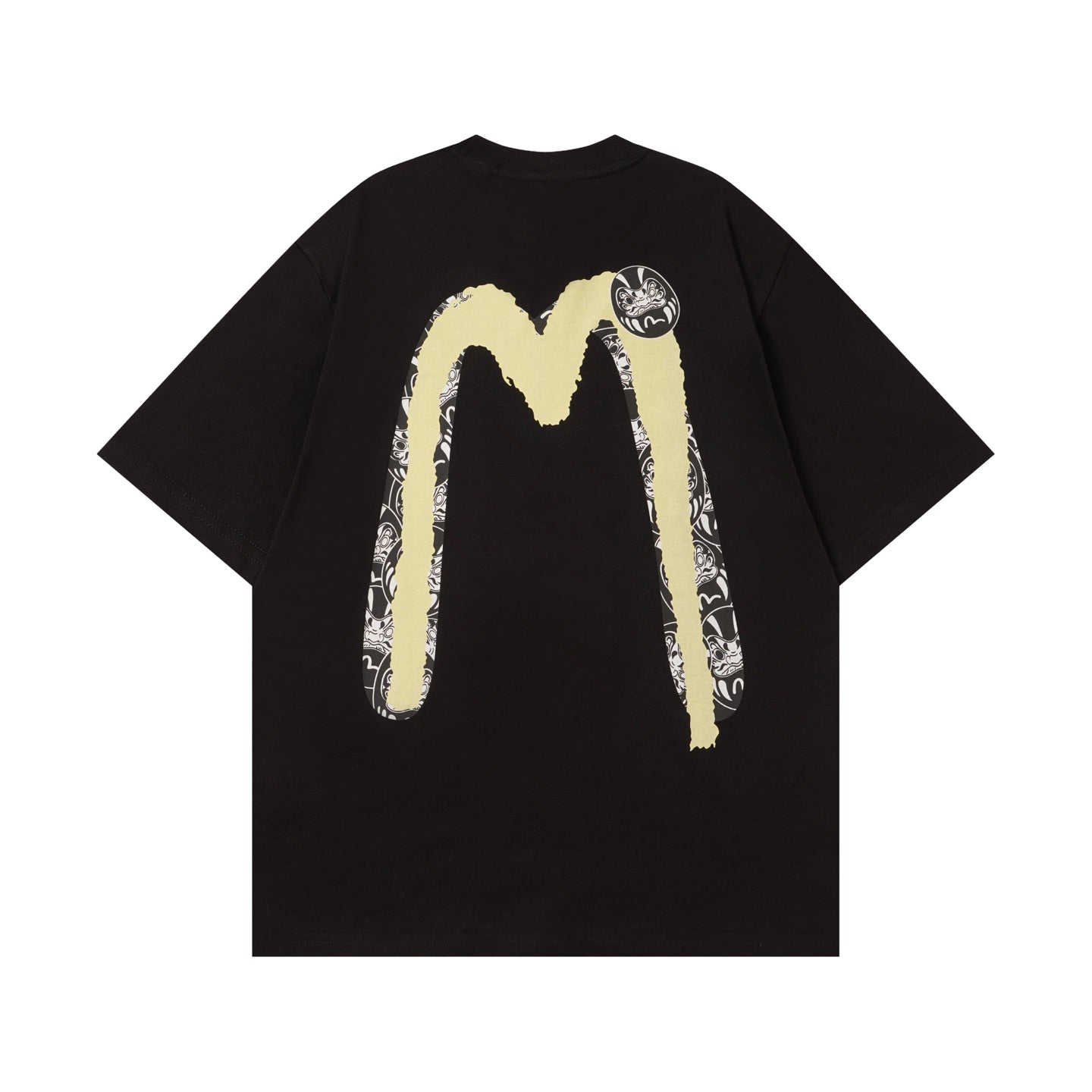 EVISU Black Daruma & Large "M" Print Short-Sleeve T-Shirt