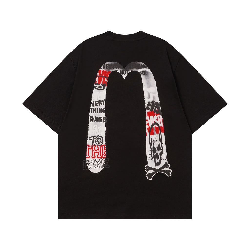 EVISU Black Short-Sleeve T-Shirt with Large "M" Print