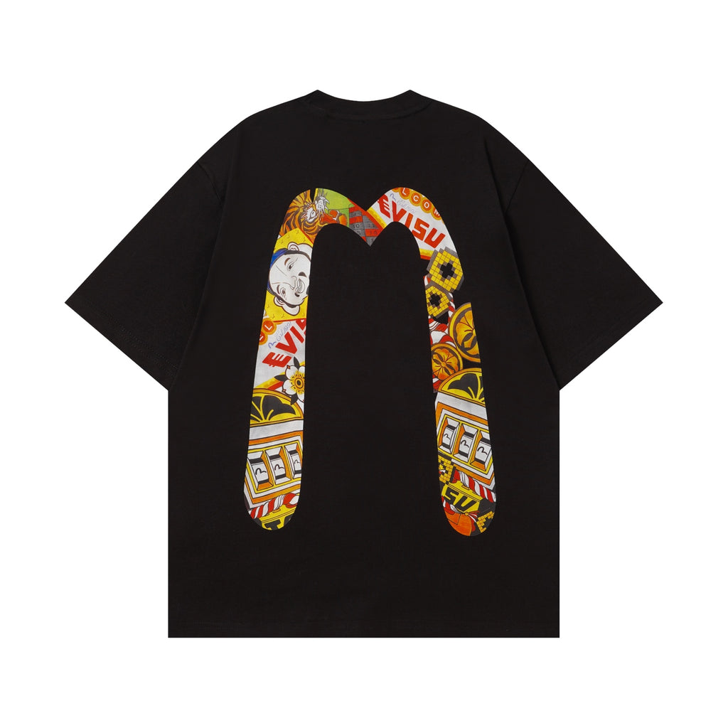 EVISU "Lucky Slot Machine" Themed Short-Sleeve T-Shirt with Large "M" Print