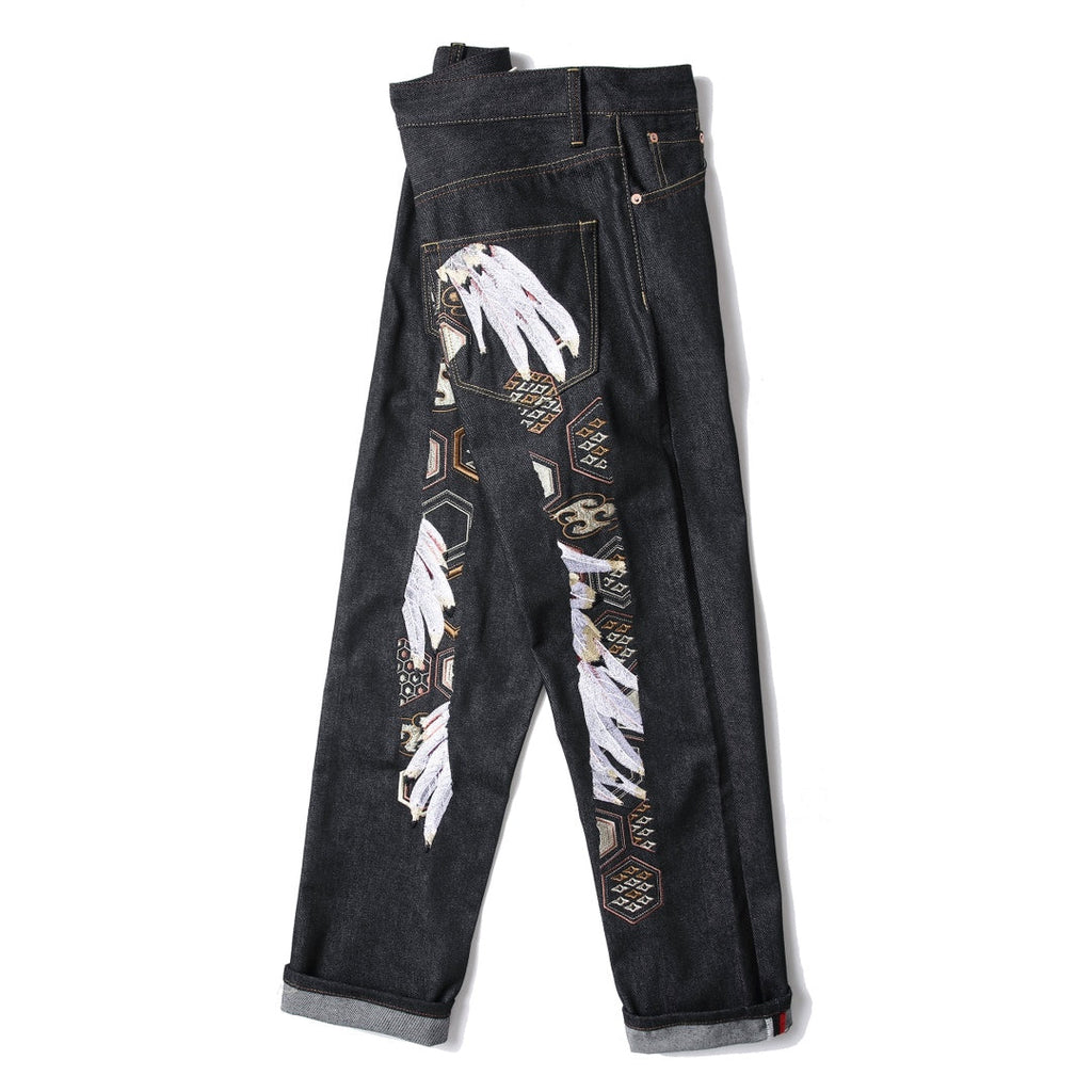 Evisu Men's "Wings" Embroidered Jeans – Raw Denim Japanese Streetwear