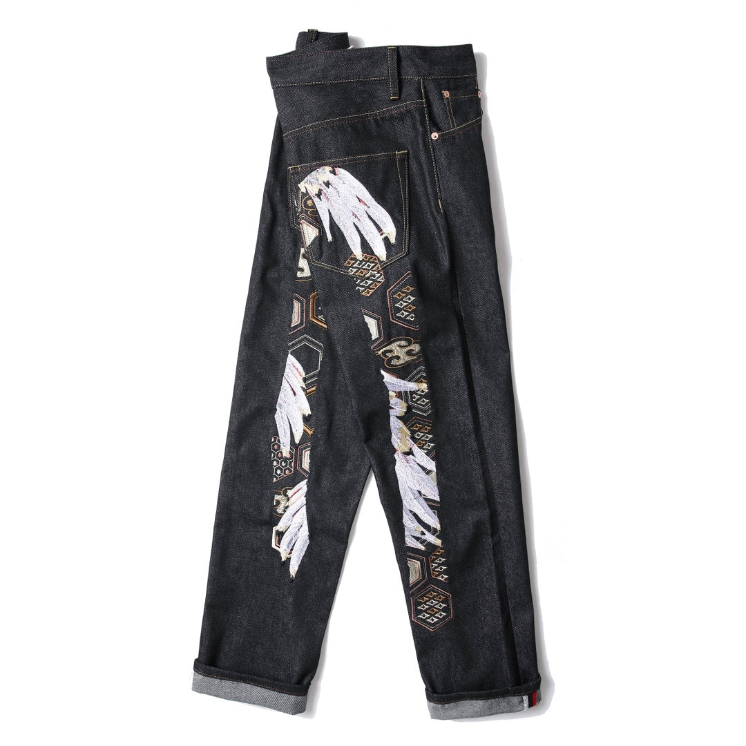 Evisu Men's "Wings" Embroidered Jeans – Raw Denim Japanese Streetwear