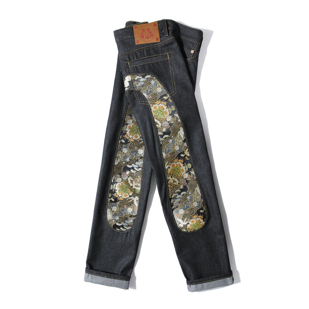 Evisu Men's "Dragon & Floral" Ukiyo-e Embroidered Jeans – Raw Denim Japanese Streetwear