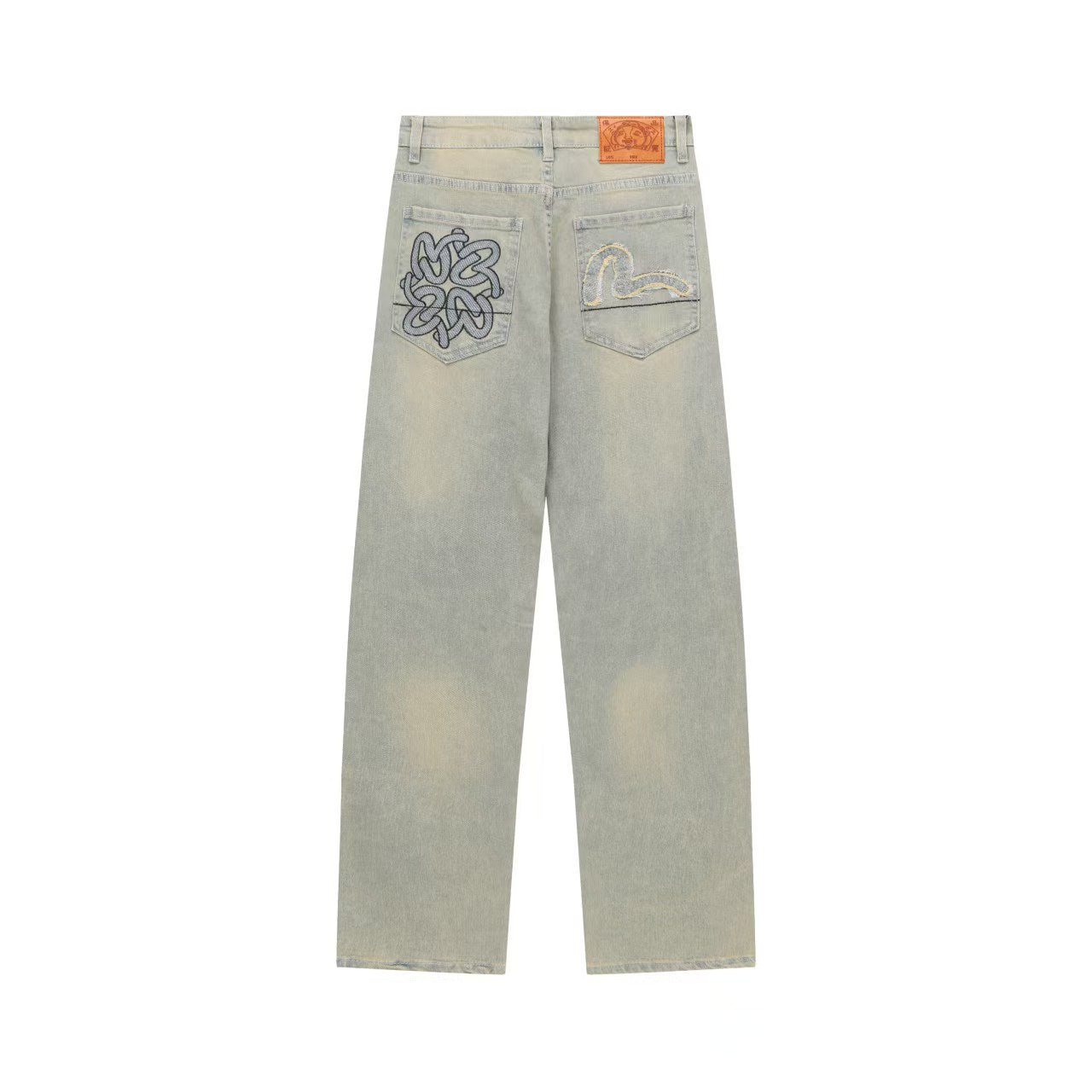 Evisu Men's x Loewe Anagram Embroidered Jeans – Light Wash Baggy Denim