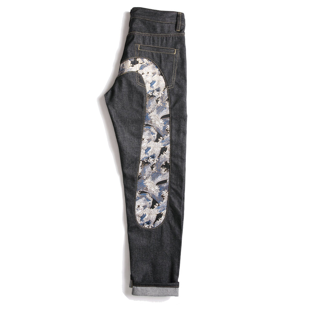 Evisu Men's "Great Wave" Ukiyo-e Embroidered Jeans – Raw Denim Japanese Streetwear