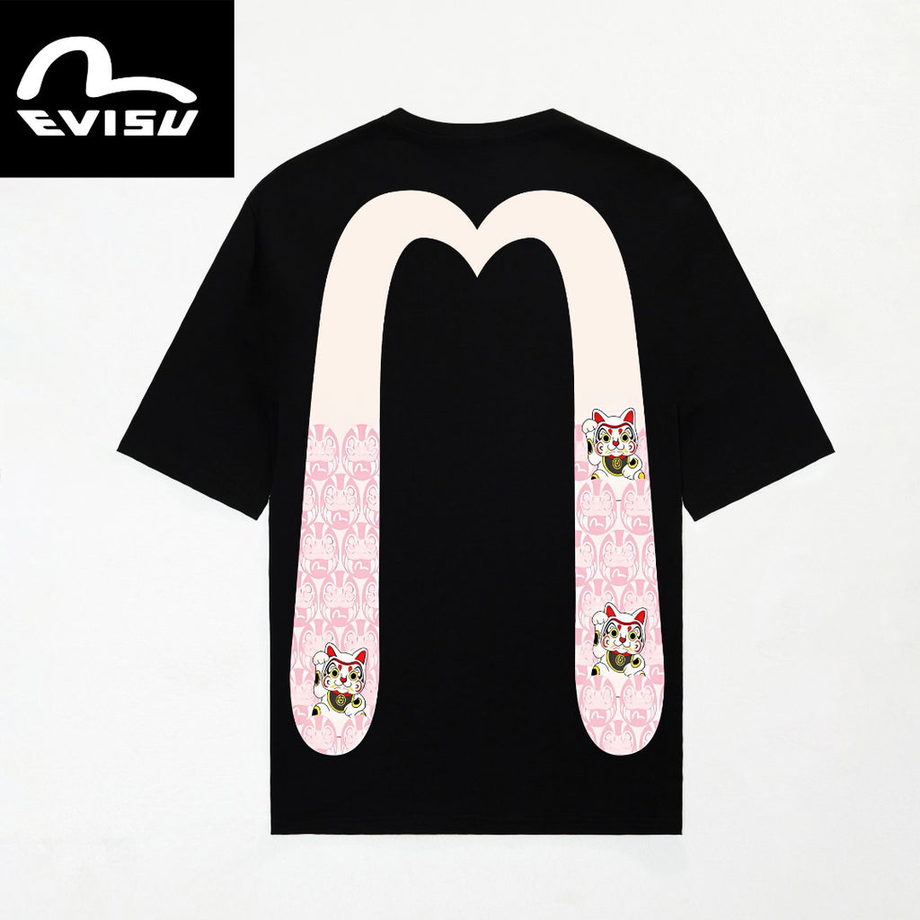 EVISU "Lucky Cat Big M" Printed Short-Sleeve T-Shirt