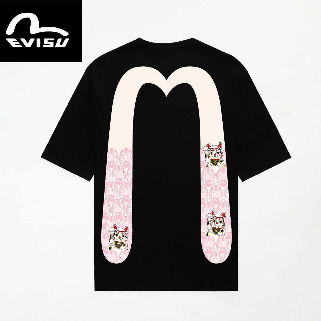 EVISU "Lucky Cat Big M" Printed Short-Sleeve T-Shirt