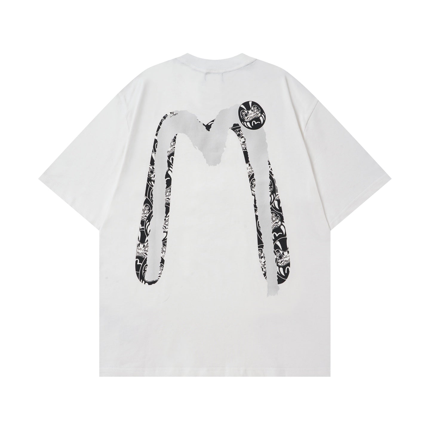 EVISU Black Daruma & Large "M" Print Short-Sleeve T-Shirt