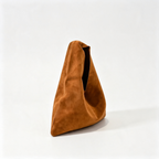 The Row Mini Bindle Suede Shoulder Bag | 29cm Mini Hobo Tote | Caramel Slouchy Handbag