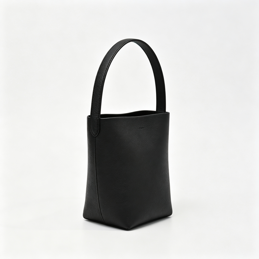 The Row N/S Park Small Tote Bag | 20cm Pebbled Calfskin Bucket Bag | Black Leather Shoulder Tote