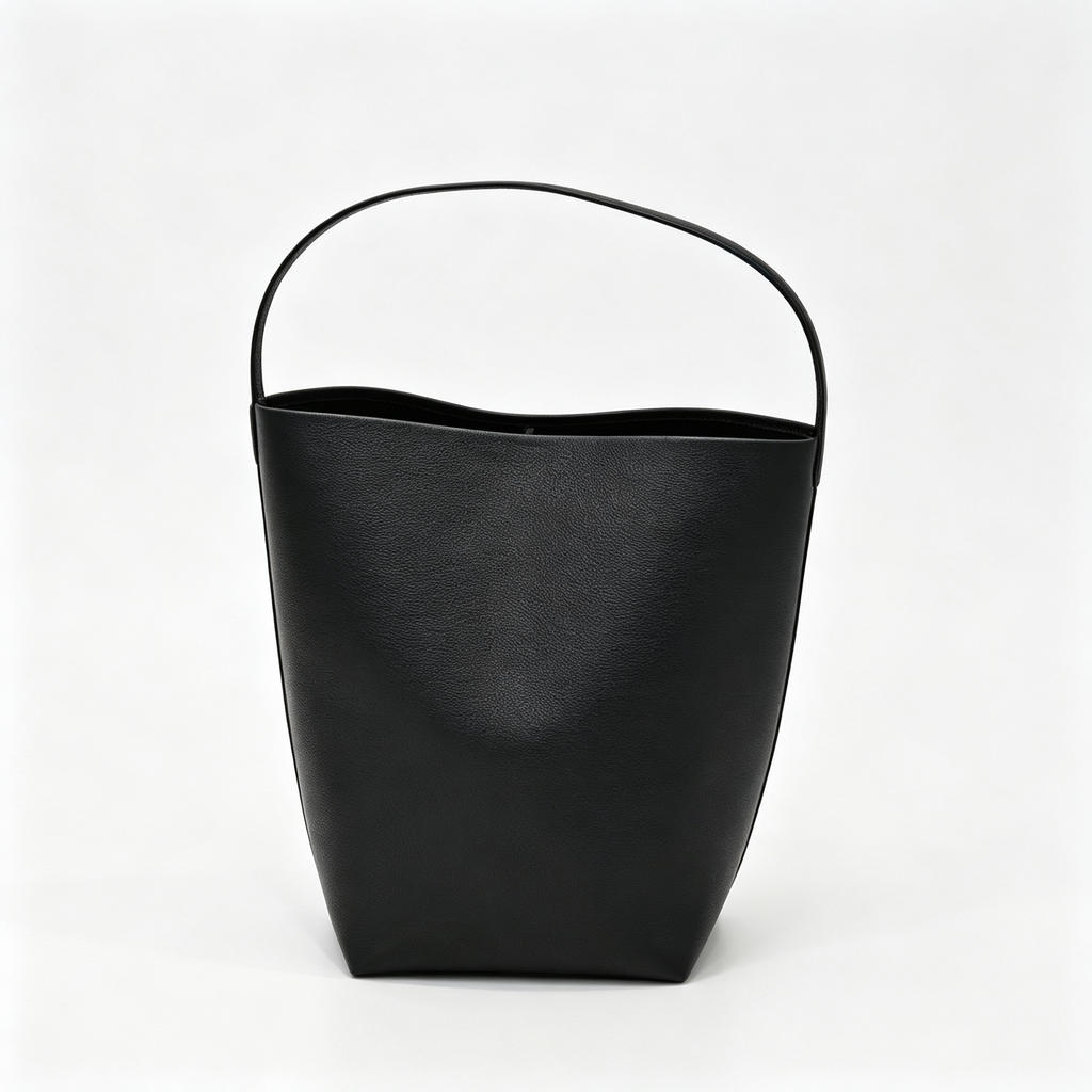 The Row Park Bucket Bag Large | 38cm Pebbled Calfskin Water Bucket Tote | Black Shoulder Bag
