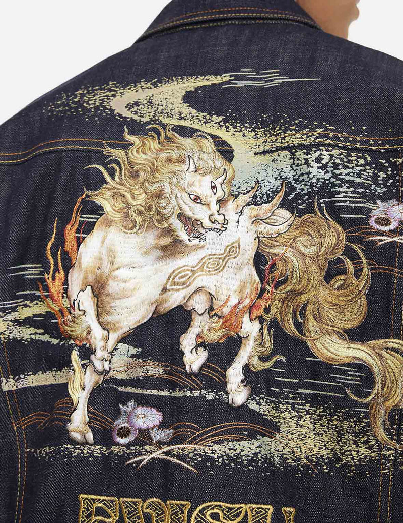 EVISU Baize Mythical Beast Embroidered Denim Jacket