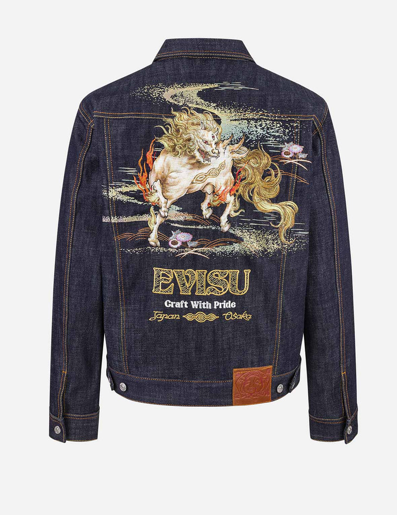 EVISU Baize Mythical Beast Embroidered Denim Jacket