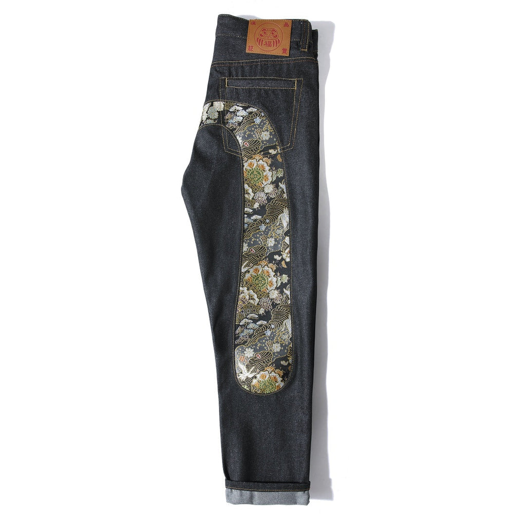 Evisu Men's "Dragon & Floral" Ukiyo-e Embroidered Jeans – Raw Denim Japanese Streetwear