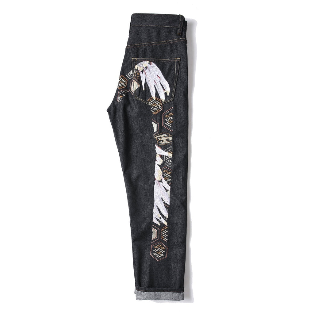 Evisu Men's "Wings" Embroidered Jeans – Raw Denim Japanese Streetwear