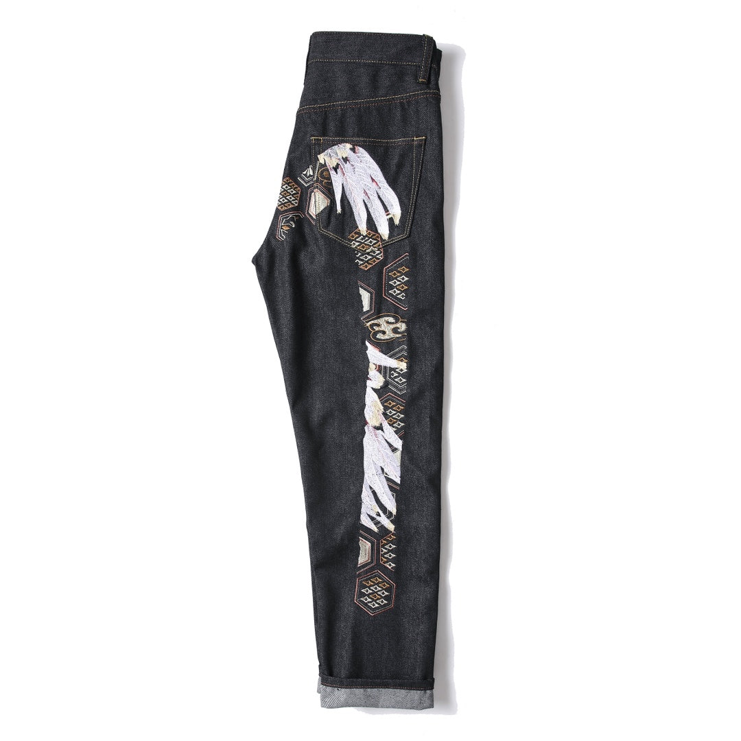 Evisu Men's "Wings" Embroidered Jeans – Raw Denim Japanese Streetwear