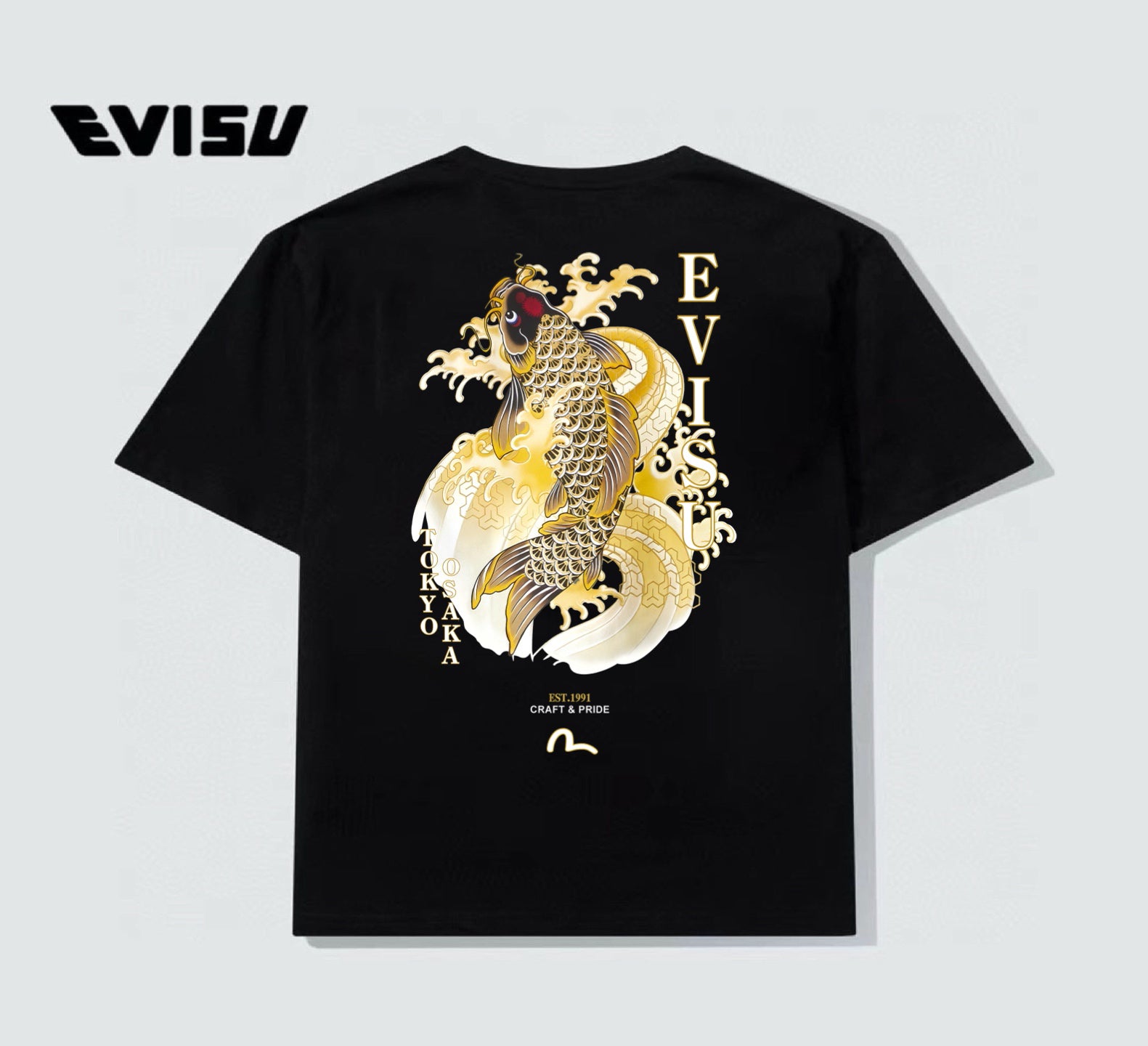 EVISU "Koi Leaping Over the Dragon Gate" Printed Short-Sleeve T-Shirt
