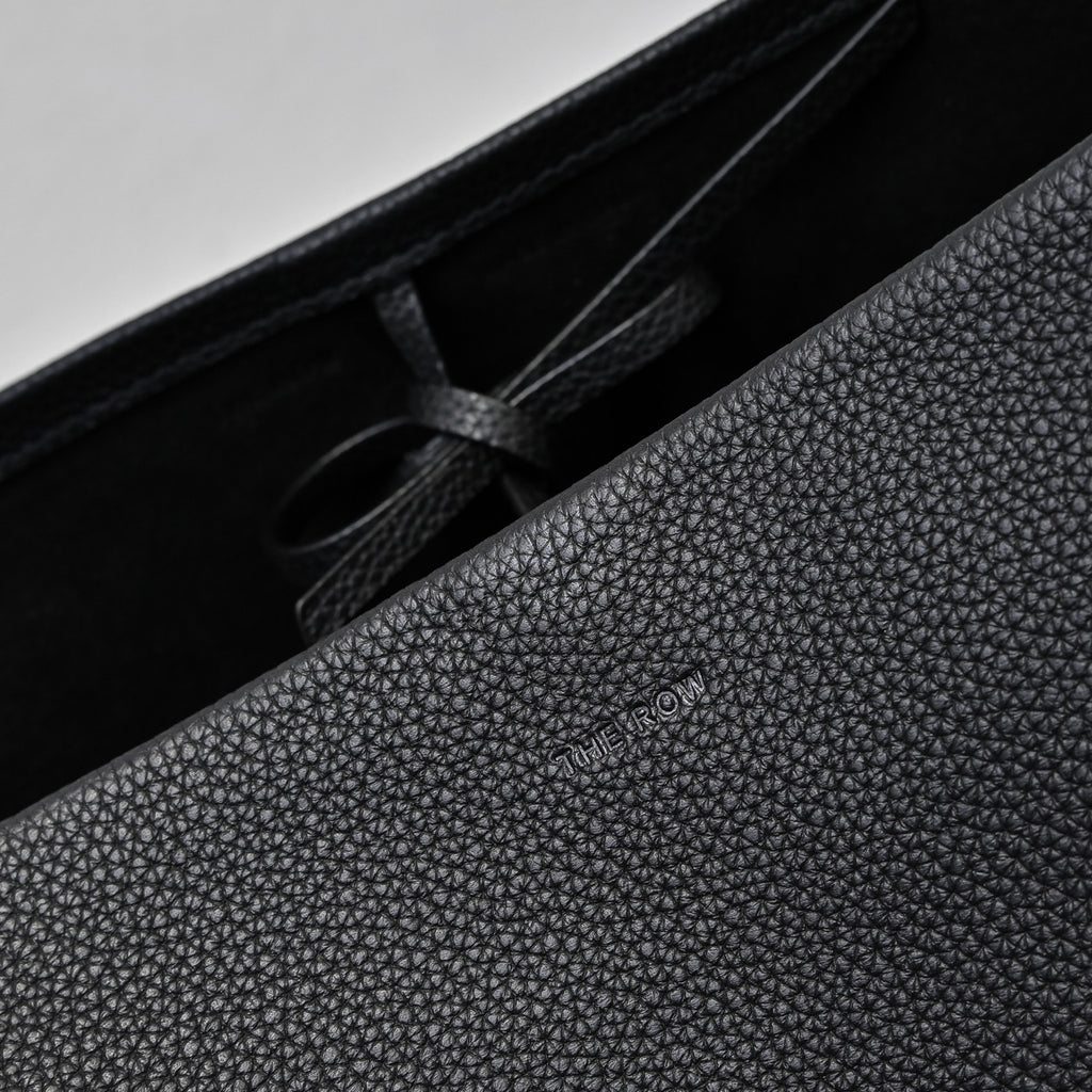 The Row Park Bucket Bag Large | 38cm Pebbled Calfskin Water Bucket Tote | Black Shoulder Bag