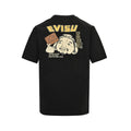 The T-shirt is from EVISU's "Heart-Hand Buddha Head" series.