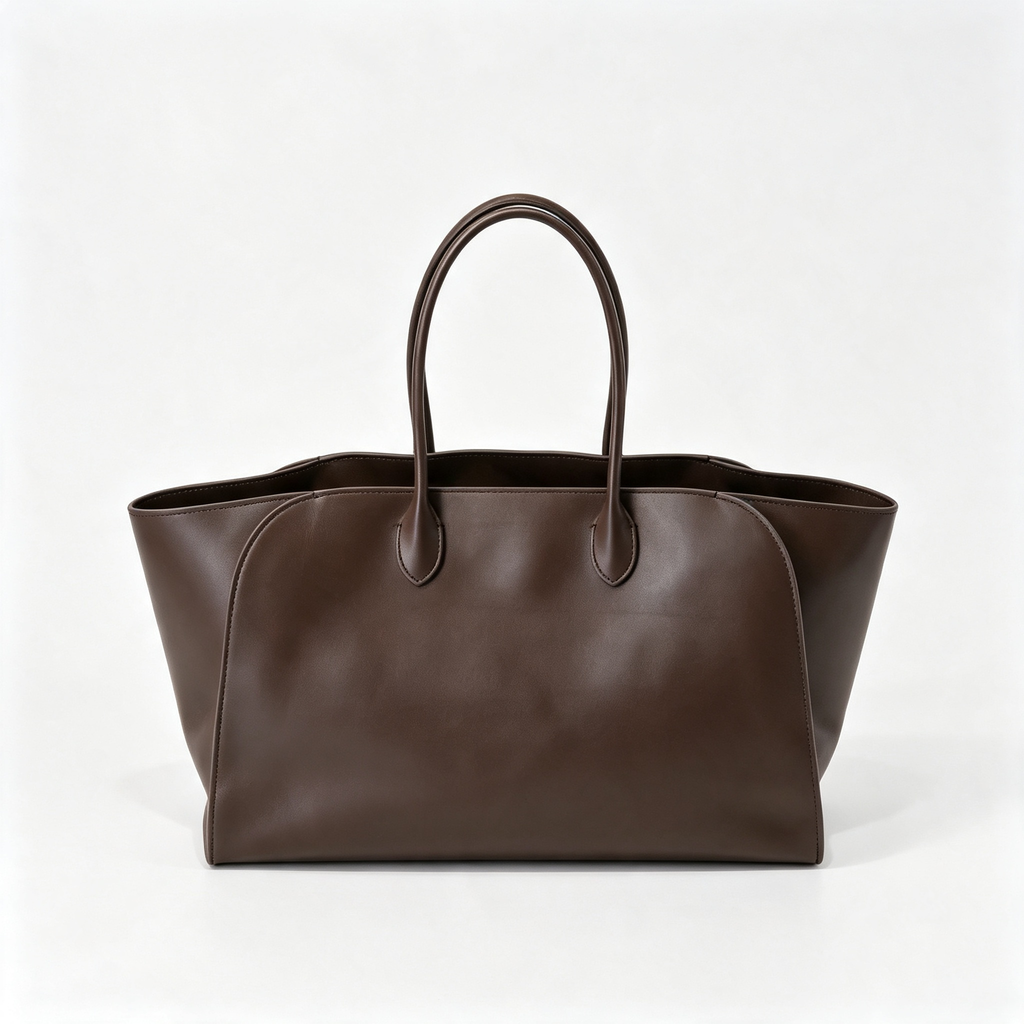 The Row Marlo 12 Leather Tote Bag | 43cm Smooth Calfskin Large Handbag | Dark Brown Structured Commuter Tote