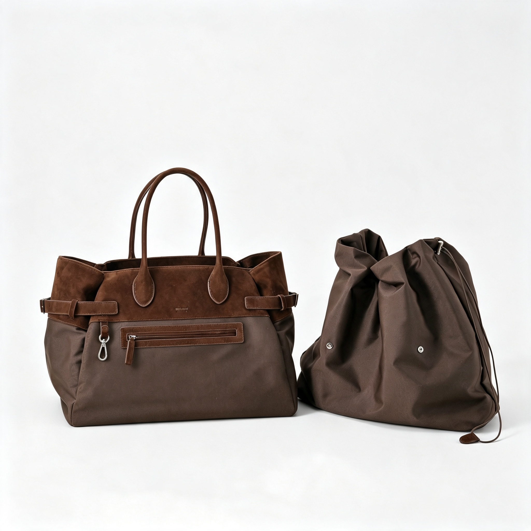 The Row Margaux 17 Inside Out Tote – Nylon & Suede Leather Large Capacity Handbag,